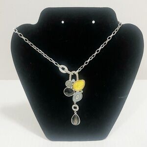 Vintage Lia Sophia Silver Tone Multicolored Pendant Choker Statement Necklace